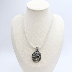 NWT B. Moss Silver Tone Pendant Necklace Clear Beads Statement